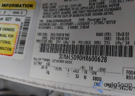 2017 Lincoln Mkz Select из США, поврежденный, VIN 3LN6L5D90HR600628